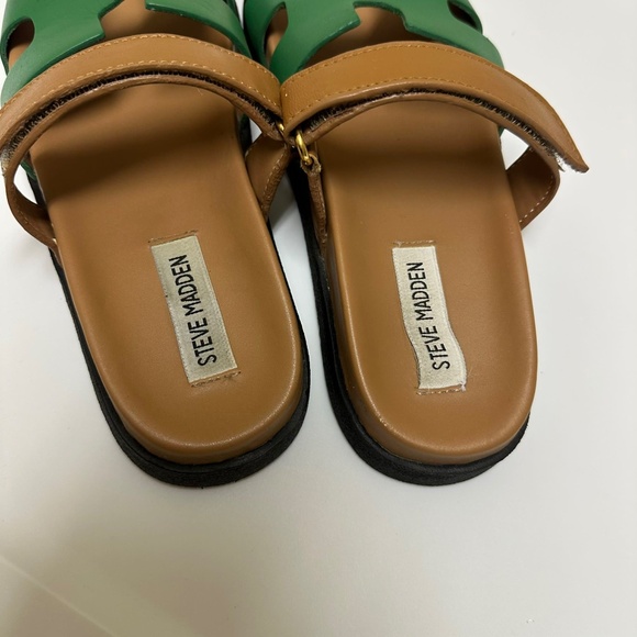 STEVE MADDEN Women’s Mayven Green Brown Black Open Toe Slide Sandals Size 6 - Picture 3 of 8